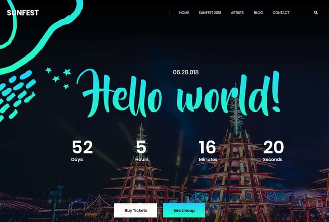 screenshot of the simple website template sunfest